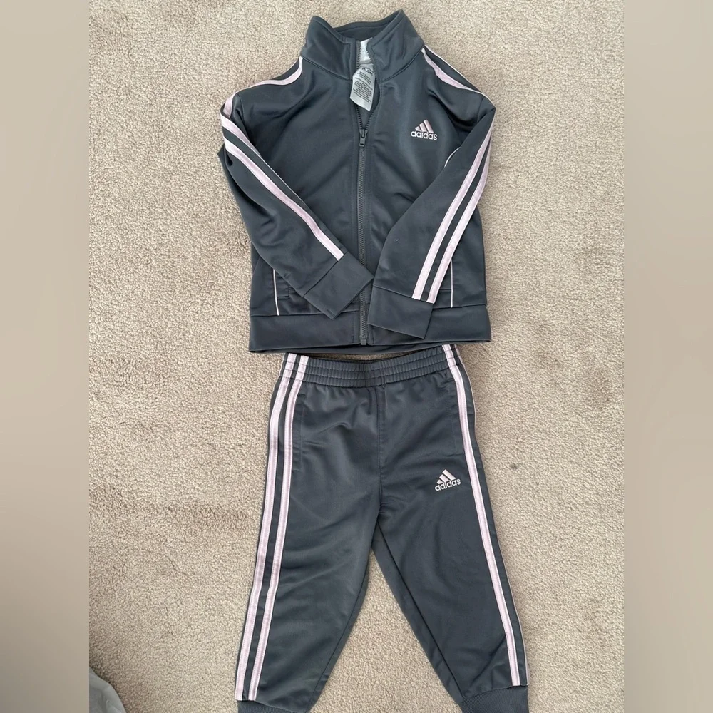 Adidas Toddler Charcoal and Light Pink Tracksuit